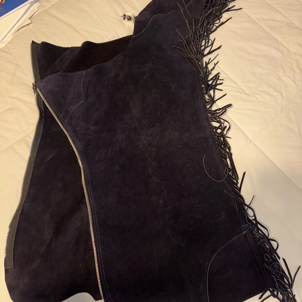 Black Suede Whitman Fringe chaps